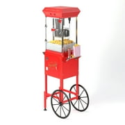 Yoneston Vintage Popcorn Machine with Cart, 6 Oz Pot Popcorn Maker 480W Mobile Cart with Lockers for Commercial Home Movie Theater, Red